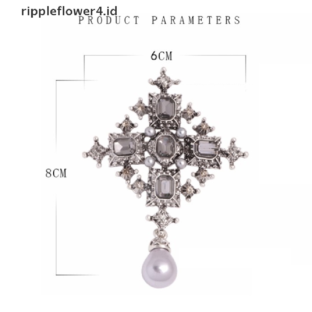 {rippleflower4.id} 1pc Bros Salib Kristal Unisex Fashion Vintage Pin Besar Desain Hitam  ~