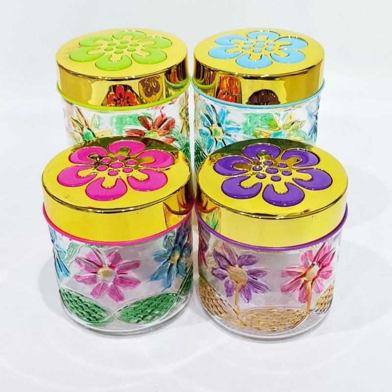 Toples Kaca Set Motif Bunga Snack Cantik / Toples Kue Kering Lebaran