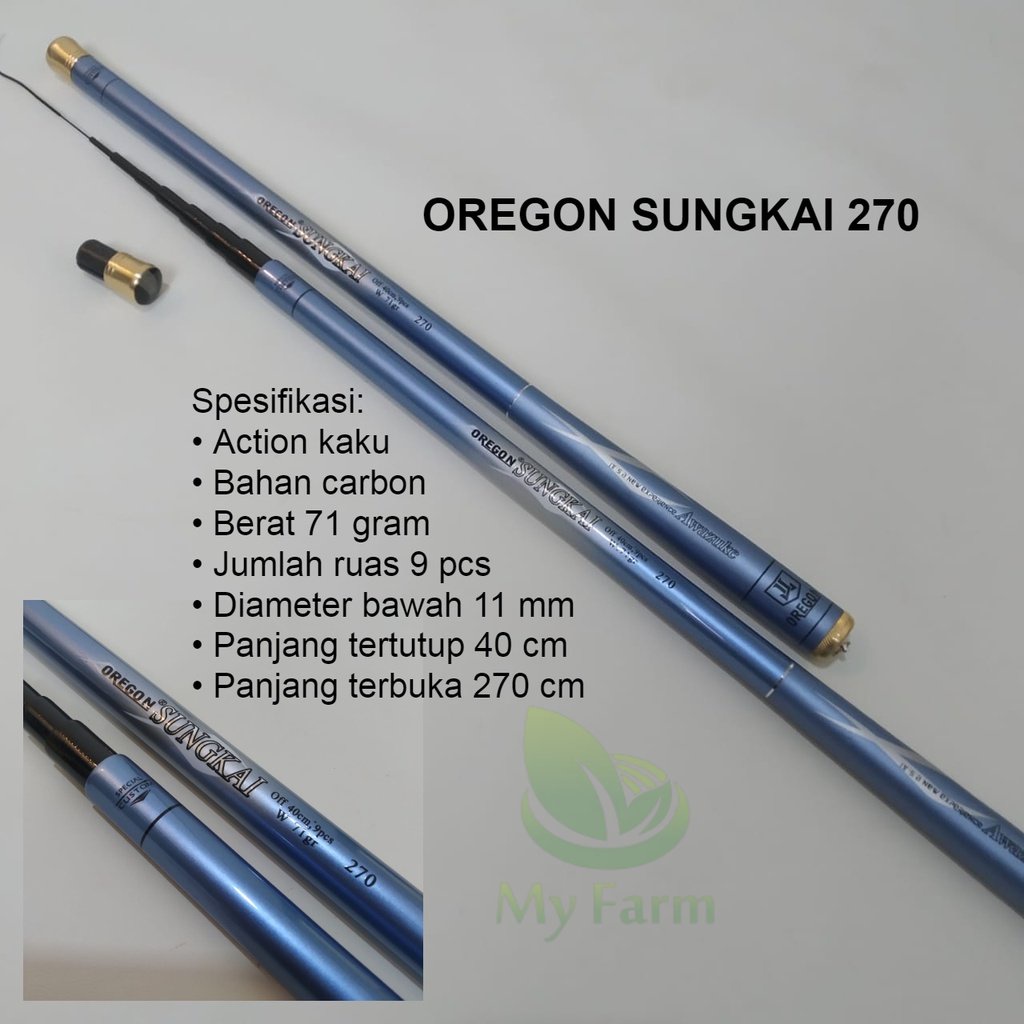 Joran Tegek Oregon Sungkai Panjang 270 Ruas Pendek Bahan Carbon Atau Tangkai Pancing Action Kaku Kua