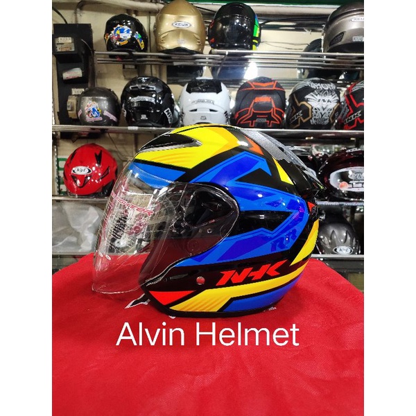 helm nhk r6 motif starco blue yellow / helm half face nhk r6 original