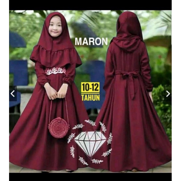 (DELISHA) 10-12tahun || Gamis Anak Perempuan || DUSTY PINK MAROON