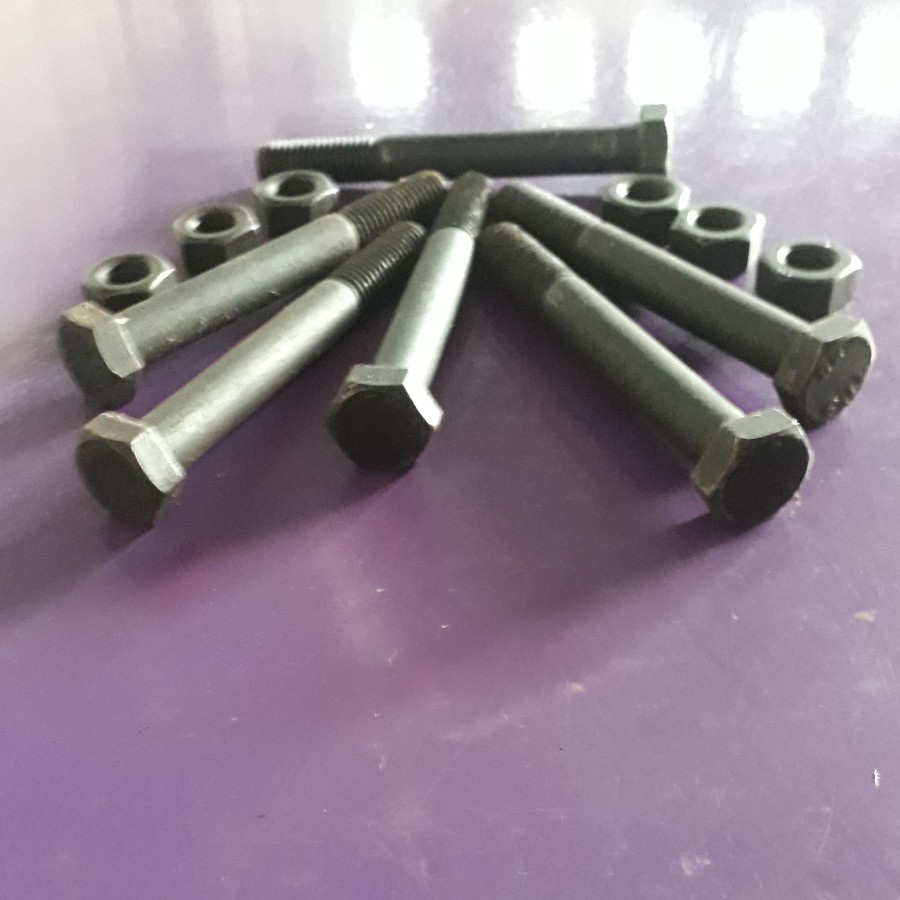 Baut + Mur baja M 14x100 /hitam baja/grade 8.8/kunci 24