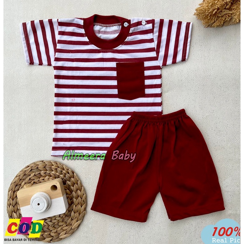 Setelan Baju Bayi Lengan Pendek Saku Depan Almeera Baby and Kids