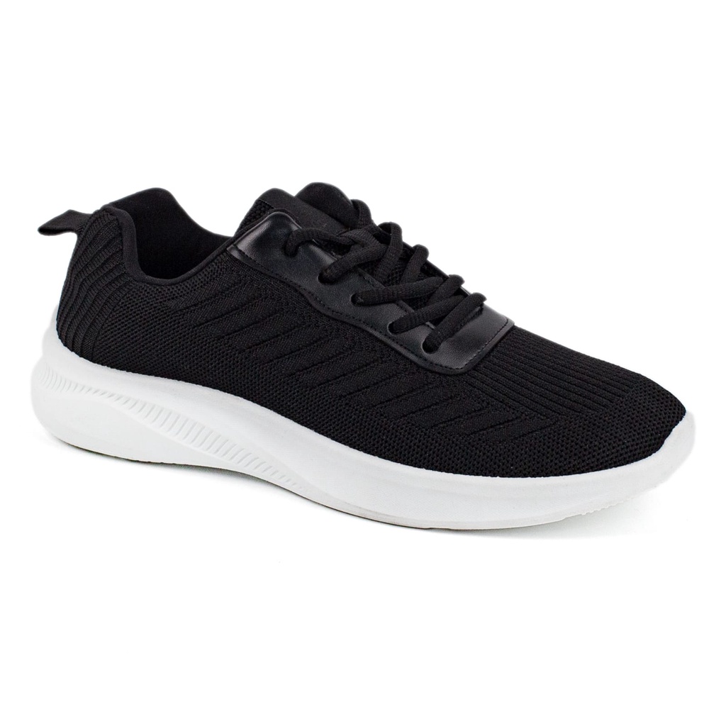 Sepatu Pria Rajut Import Sport Shoes Casual Fashion Motif Hitam Putih Pakai Tali SP902