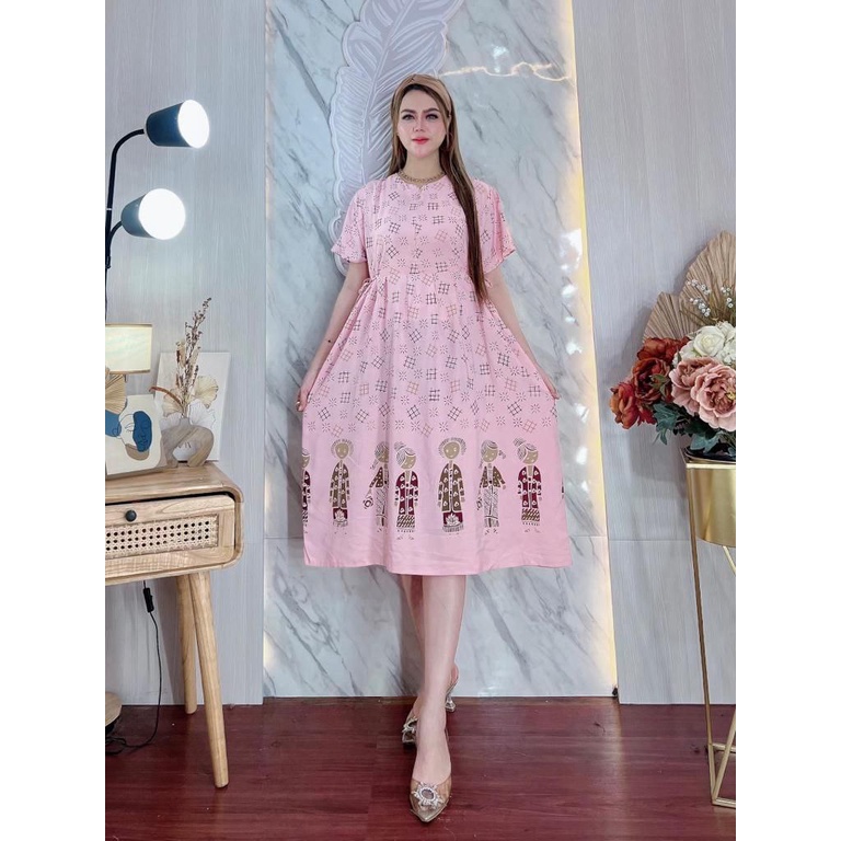 Chibi Daster Kekinian Jamu Gendong Dress Wanita Rayon Premium Lengan Pendek Baju Batik Harian Woman Clothes LD 110 cm