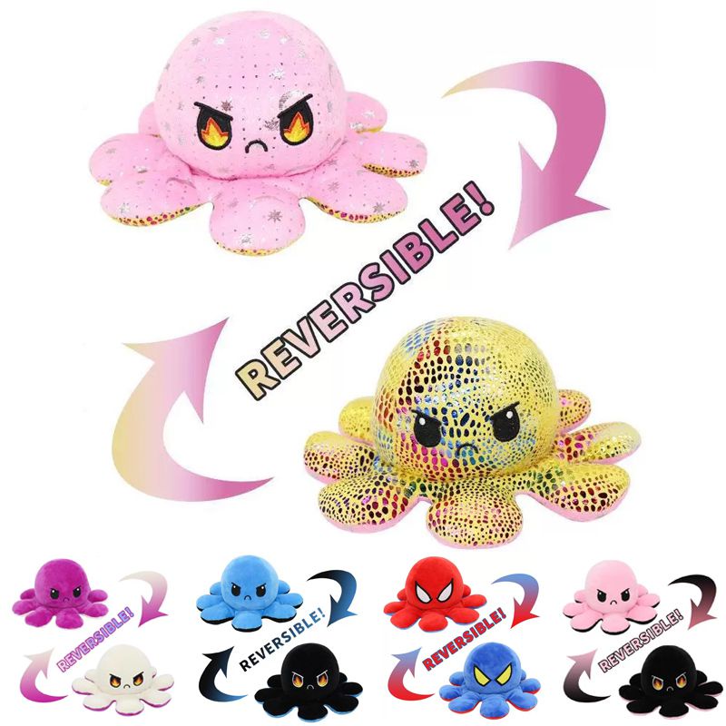 Dua Sisi Flip Reversible Angry Octopus Mainan Mewah Boneka Laut Boneka Binatang