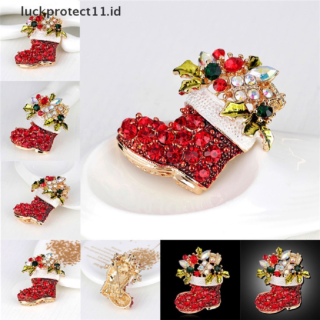 /Fashion Hot// Fashion// 1X Baru Berlian Imitasi Kristal Natal Stocking Boot Pin Bros Xmas Hadiah Nada Emas.