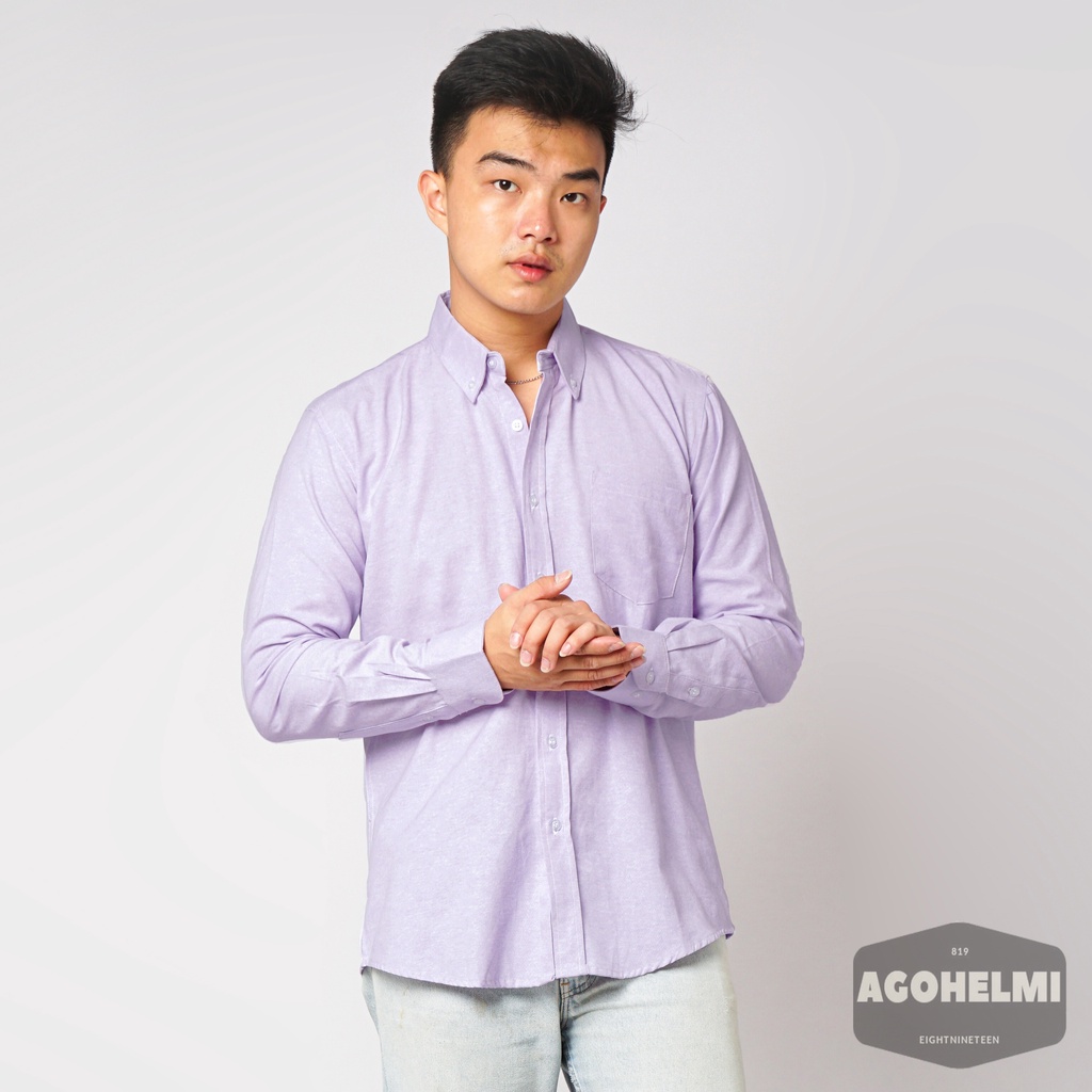 819 Kemeja Pria Lengan Panjang Polos Lilac Ungu Muda Soft Purple Lylac Purple Oxford Basic SIMPLE Slimfit Casual Tersedia Ready Sampai Size JUMBO BIG SIZE XXL XXXL