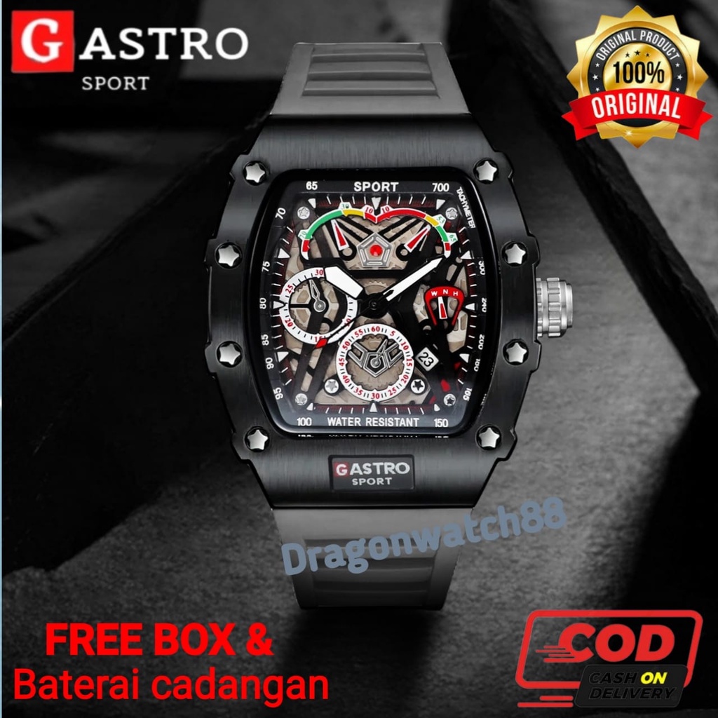 BISA COD✅ Jam Tangan Pria Gastro RM-1015LP Chronograph Tanggal Aktif Tali  Rubber Premium Anti Air FREE BOX / Jam Tangan Pria Dan Wanita Gastro Anti Air Mode Olahraga Kuarsa 3 Needle Dial Jam Tangan Cowok Original