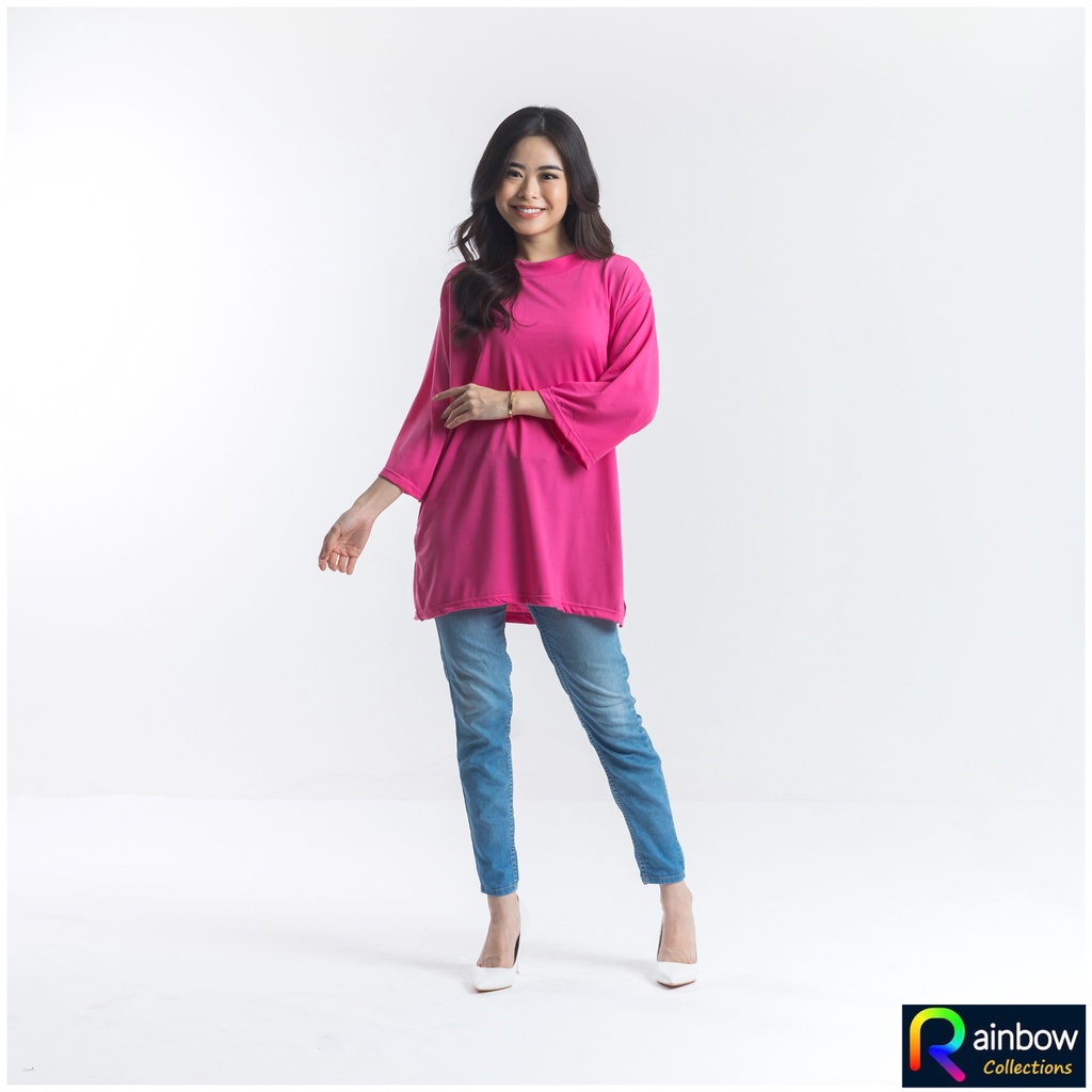 RAINBOW - KAOS POLOS OVERSIZE HIJAB WANITA TANGAN 3/4 BAJU OVERSIZED BIG SIZE PREMIUM