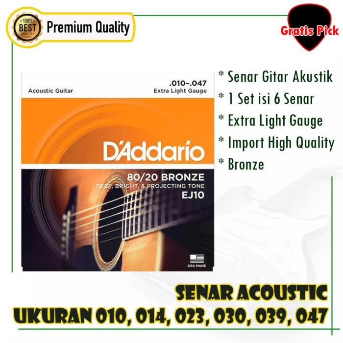 Senar Gitar Akustik Daddario EZ10 PREMIUM QUALITY