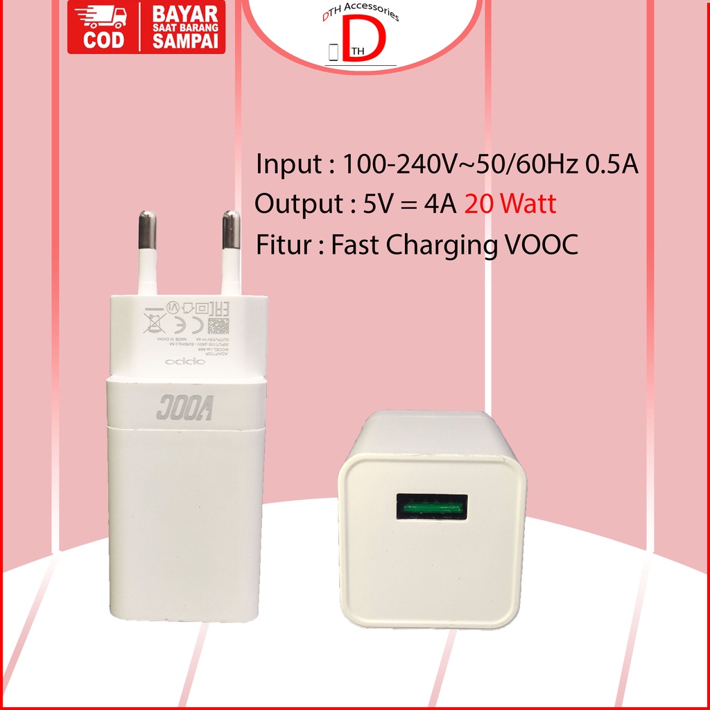 Charger Oppo 20 Watt Micro USB Original Fast Charging VOOC F1 Plus, F3 Plus, F9, F9 Pro, F11, F11 Pro, R11, Find 7, Find 7a