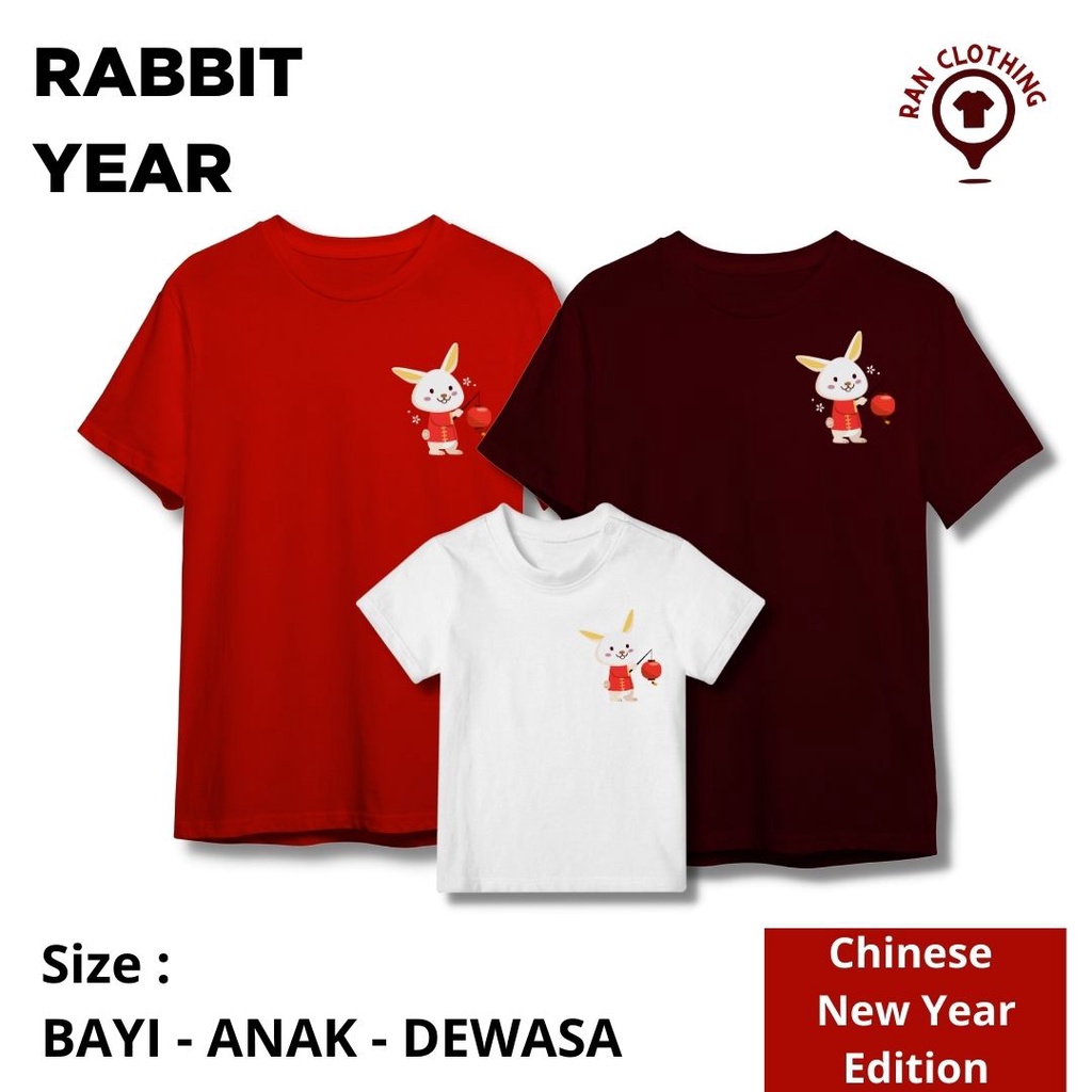 KAOS BAJU IMLEK 2023 KELUARGA TERBARU PRIA WANITA ANAK BAYI (RABBIT YEAR) COTTON COMBED 30S PREMIUM
