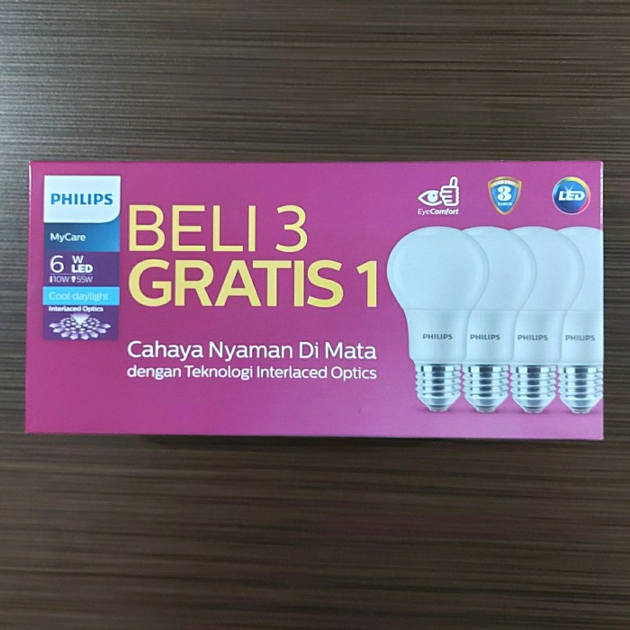 ;&;&;&;&] Lampu LED Philips 6 Watt 3+1 Multipack