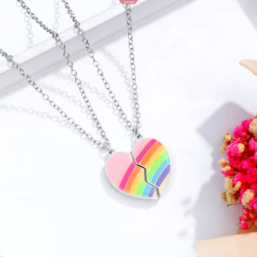 Fashion Baru Pelangi Berbentuk Hati Kalung Perempuan magnet Atraksi Cinta Liontin Pasangan Anak Persahabatan Perhiasan 2 Pcs/set [ZXL]