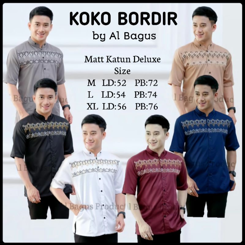 Koko Dewasa Lengan Pendek Baju Koko Pria Terbaru Pakain Muslim Murah Modern Katun Bordir Kemeja Koko Kekinian