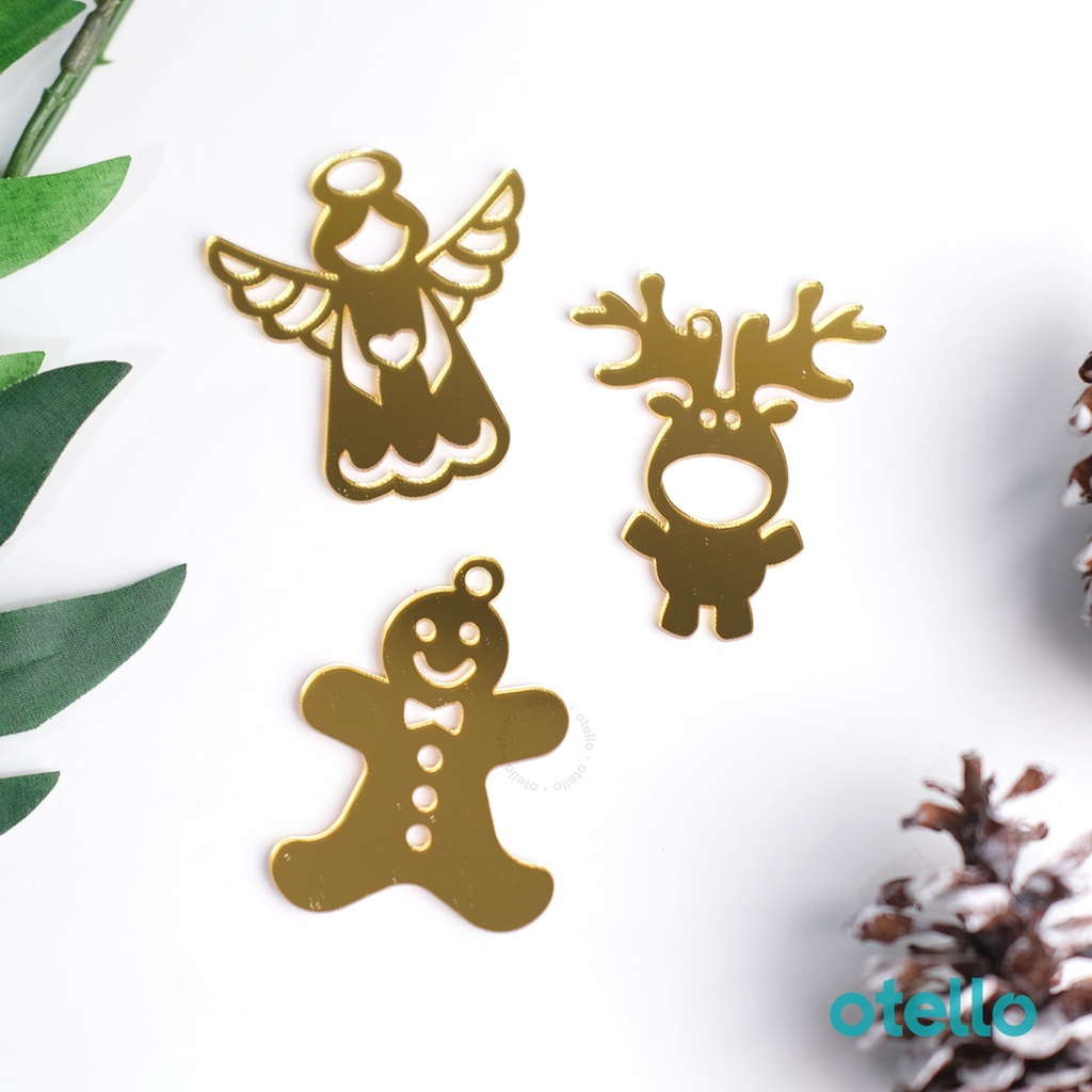 Gantungan Natal Ornament Mirror Acrylic Hiasan Kado Christmas Hang Tag Simbol Merry Xmas Label Parsel Dekorasi