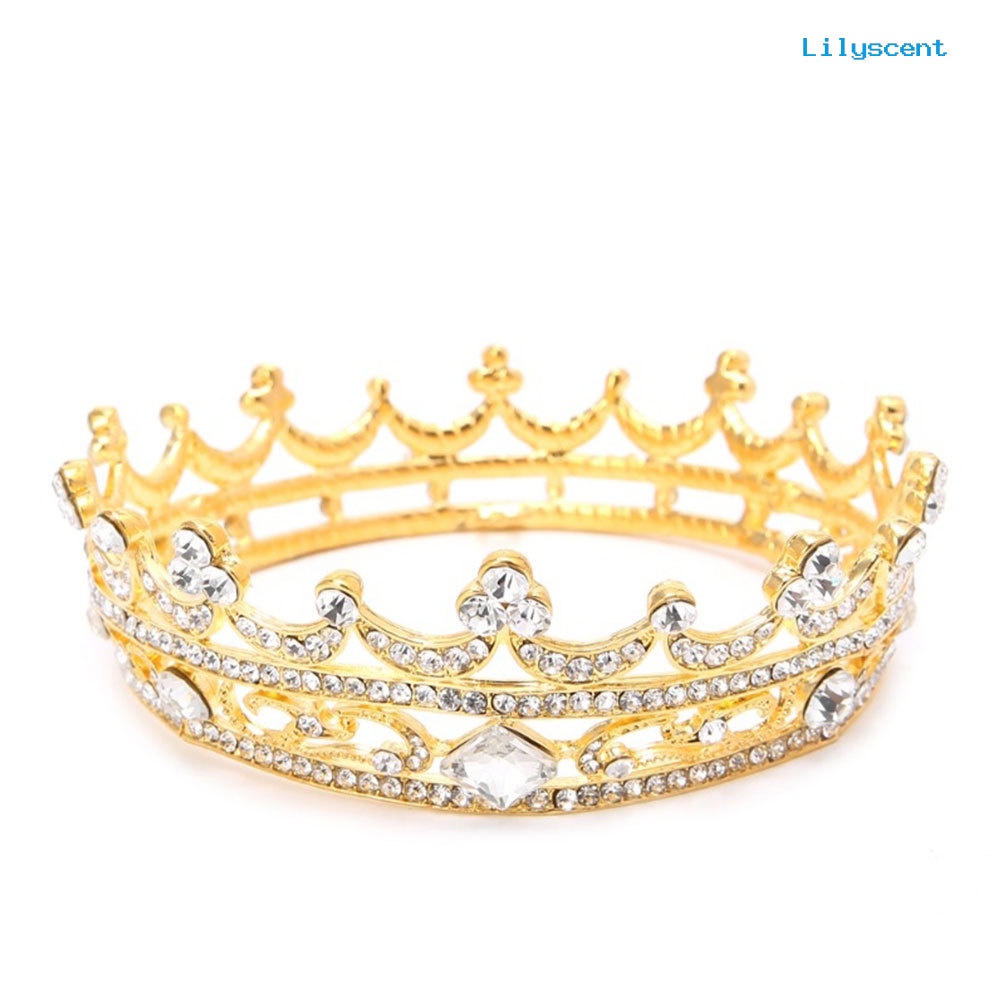 [LS] Tiara Bulat Penuh Mahkota Pengantin Pernikahan Berlian Imitasi Headpiece Wanita Perhiasan Rambut