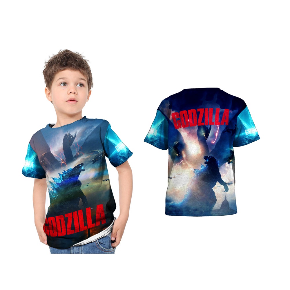 Kaos baju T-shirt Anak Godzilla Fullprint / baju Anak Godzilla Vs. King Kong / Kaos Gambar Godzilla