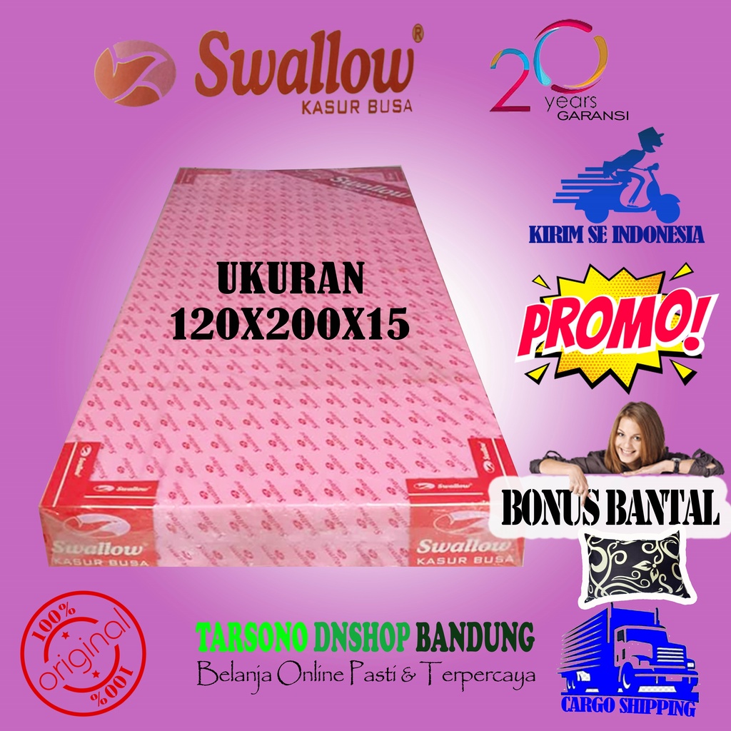 Kasur Busa Swallow No. 3 Ukuran 120x200x15 BONUS BANTAL Tarsono Dnshop Bandung