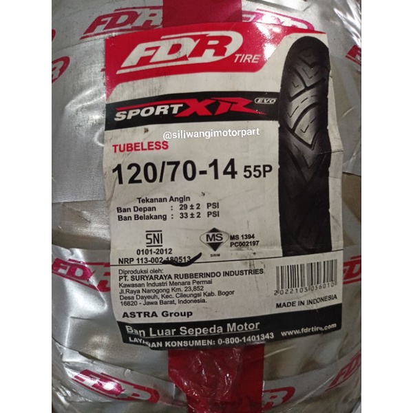Ban Motor Tubles Tubeless FDR 120/70-14 SPORT XR EVO Ban Motor Ring 14 Ban Luar fdr