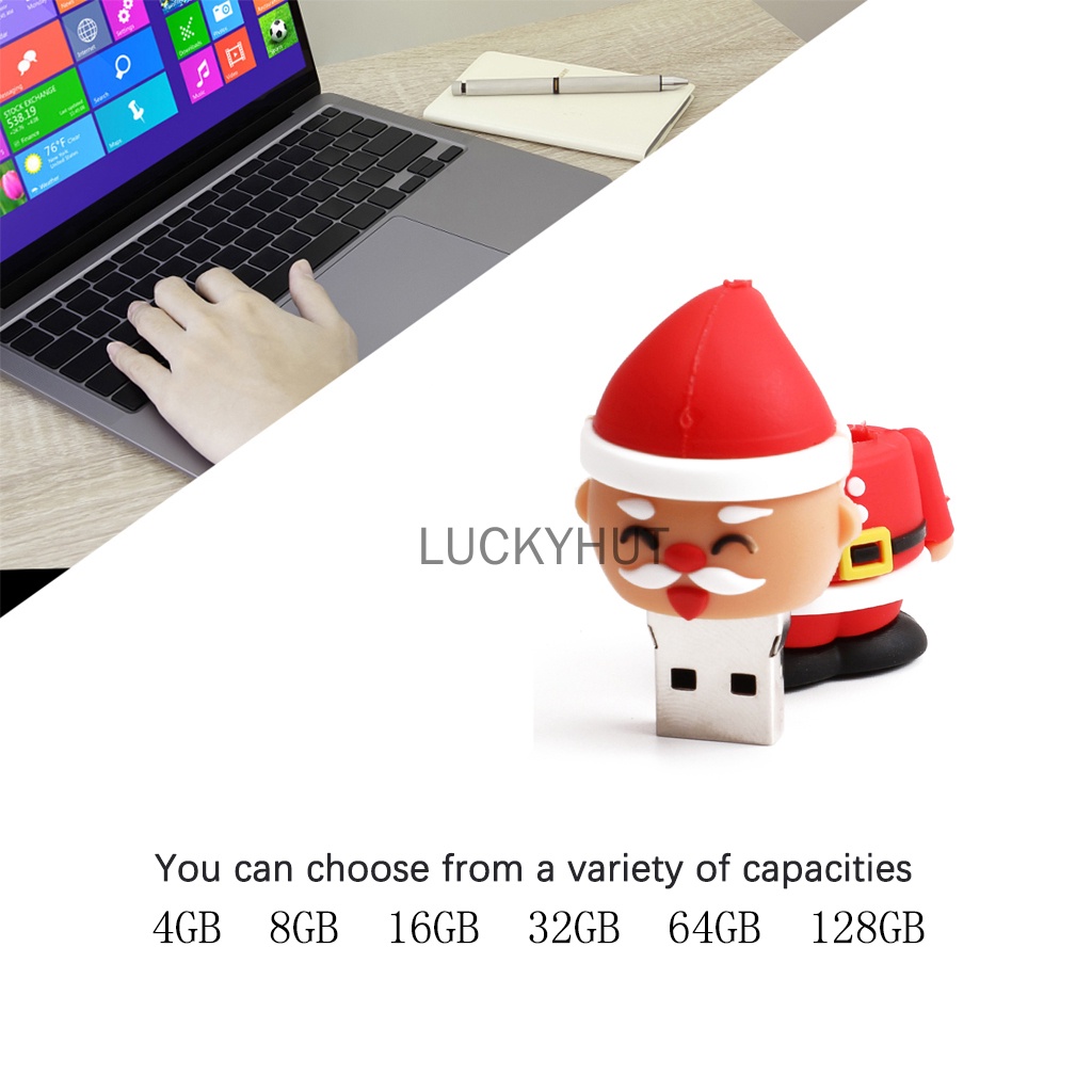 Flashdisk Gaya Natal 128GB 1TB 2TB Real Kapasitas 64GB 32GB 16GB 1GB 8GB Santa Cute USB Drive