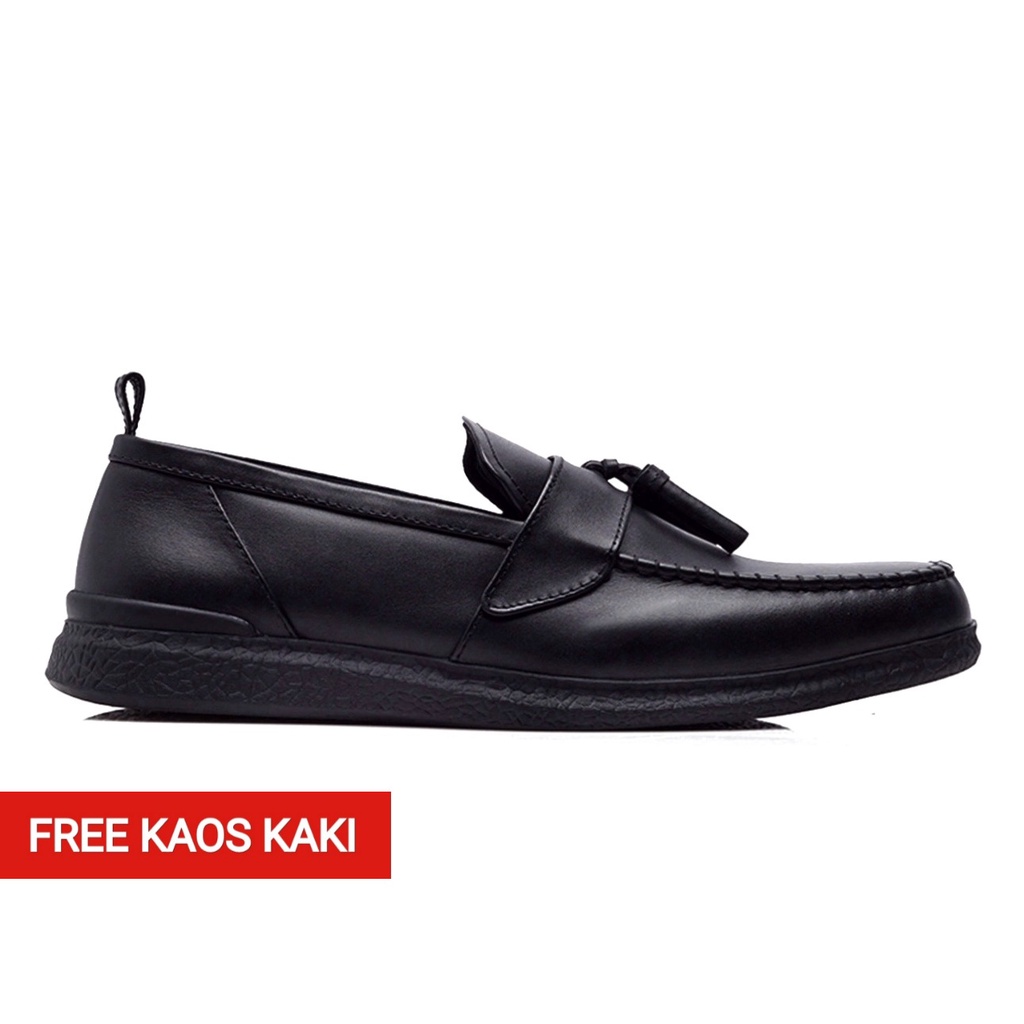 Sepatu Kenzios Vasco Black Original Kulit Asli Slip On Pria Casual Formal Kerja Kantor Ori