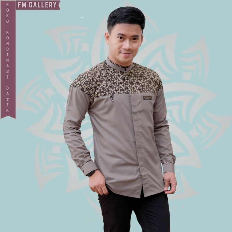 Jual Baju Koko Motif Bima Koko Kombinasi Batik Lengan Panjang Baju