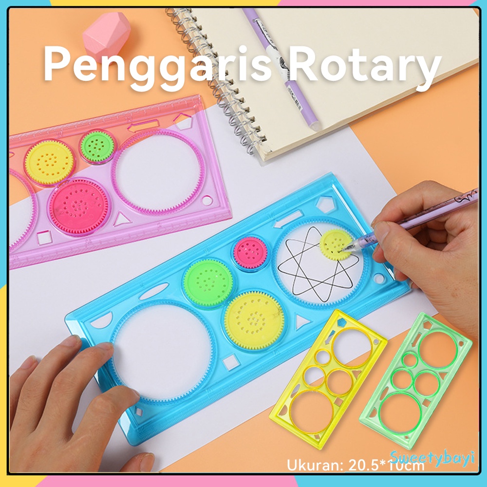 Sweetybayi Penggaris rotary Garisan rotari kembang Magic spirograph geometrik ruler 20cm