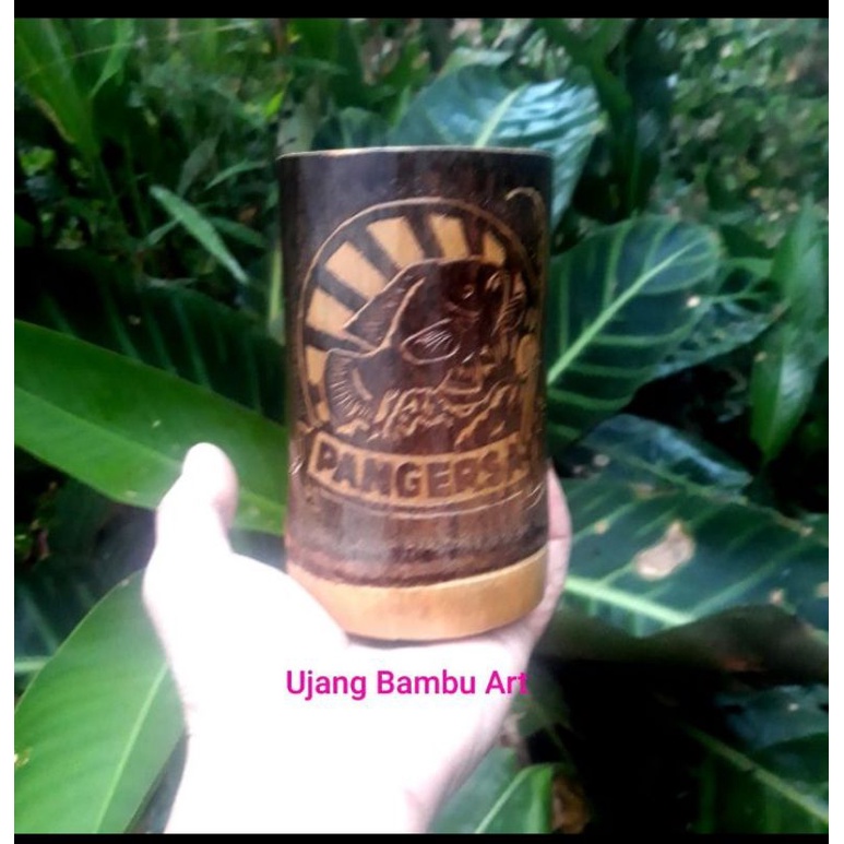 Gelas Ukir Bambu Hitam Nama Logo