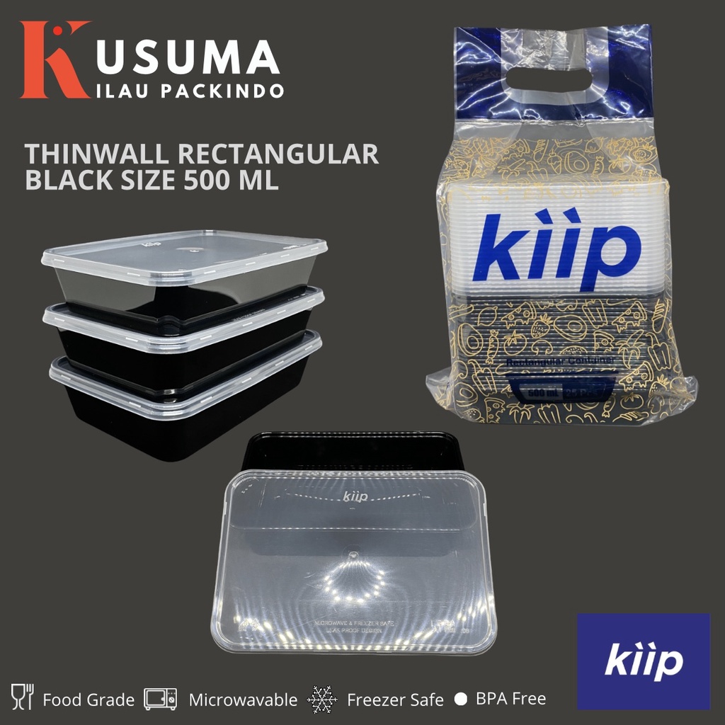 KIIP THINWALL RECTANGULAR BLACK 500ML 650ML 750ML 1000ML ISI 25PCS PER PACK PERSEGI PANJANG HITAM PR
