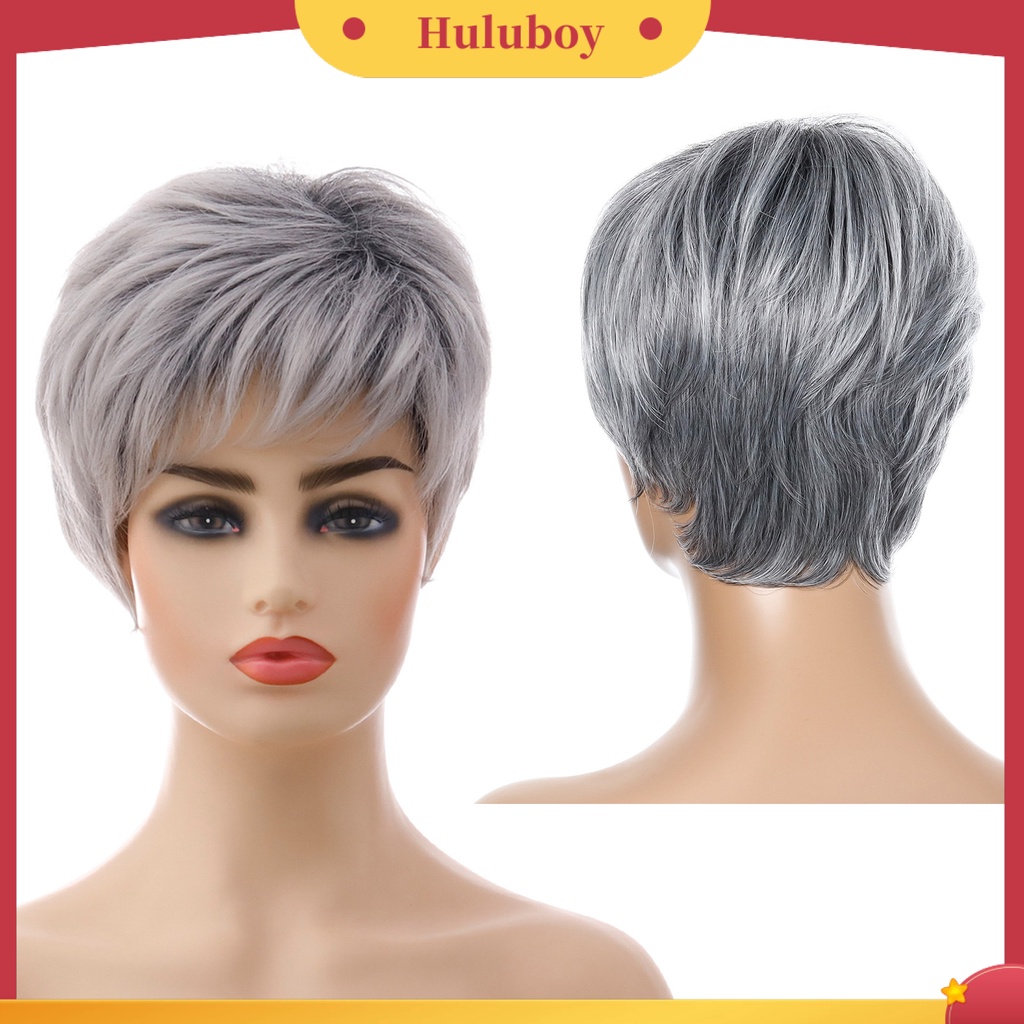 Wig Rambut Pendek Warna Silver Abu-Abu Untuk Wanita