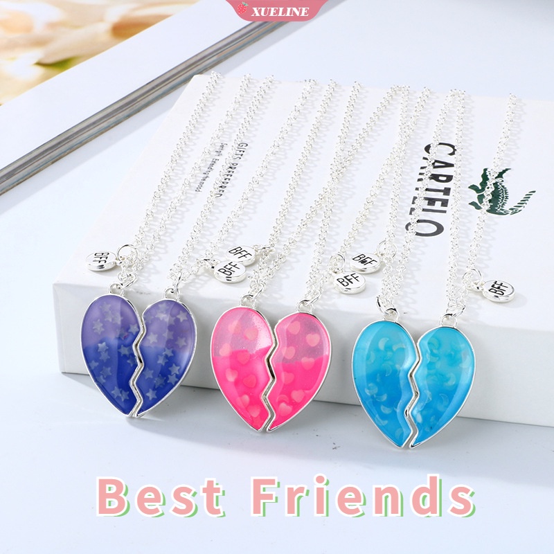 2 Pcs/set best friend Kalung glow-in-the-dark Payet Berbentuk Hati Jahitan Patah Liontin Rantai Kalung BFF Persahabatan Perhiasan Hadiah [ZXL]