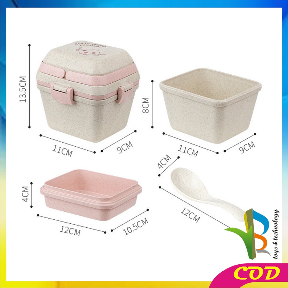 RB-C692 Lunch Box Set Kotak Makan Anti Tumpah Free Sendok Bahan PP Jerami Gandum / Tempat Bekal Bento Set Microwavable Good Mood Everyday Portable BPA FREE