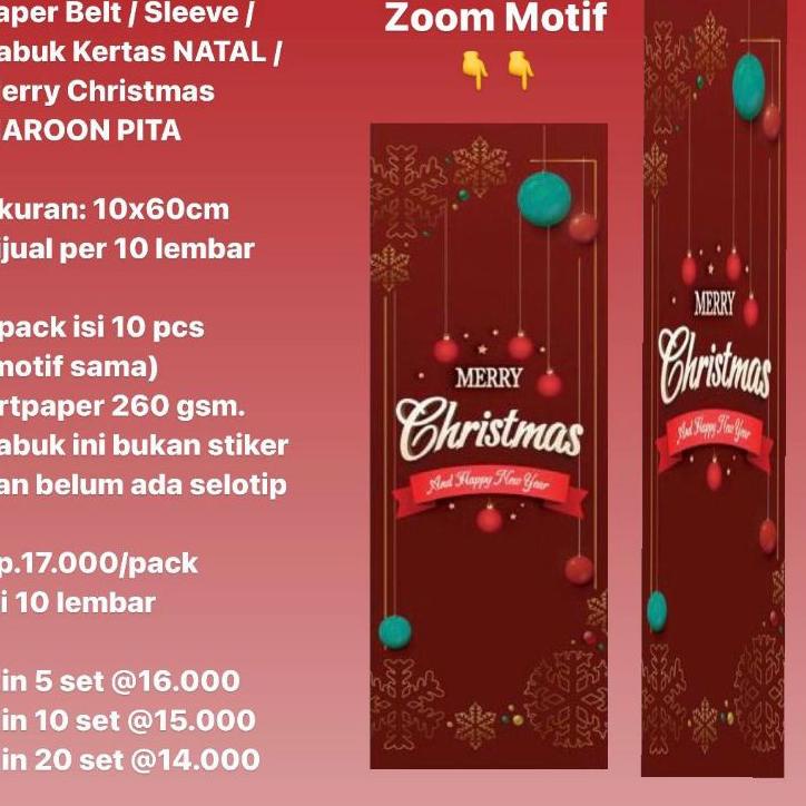 

3NY♢ Paper Belt / Sleeve / Sabuk Kertas NATAL / Merry Christmas Ukuran 10x60cm per 10 lembar TREN MASA KINI