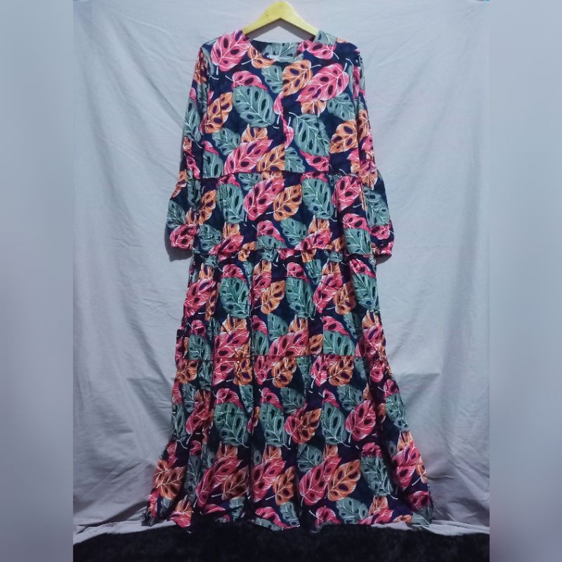 gamis taris busana rayon viscose motif janda bolong