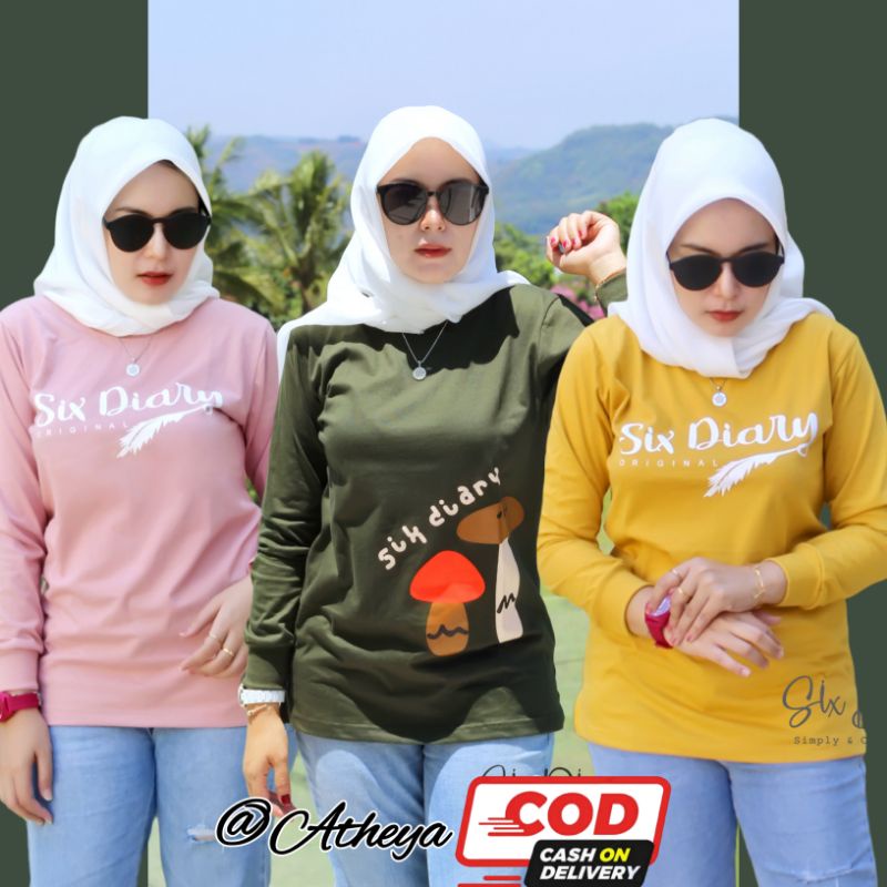 Six Diary Kaos Wanita Lengan Panjang Motif Bergambar Atasan Casual Modern