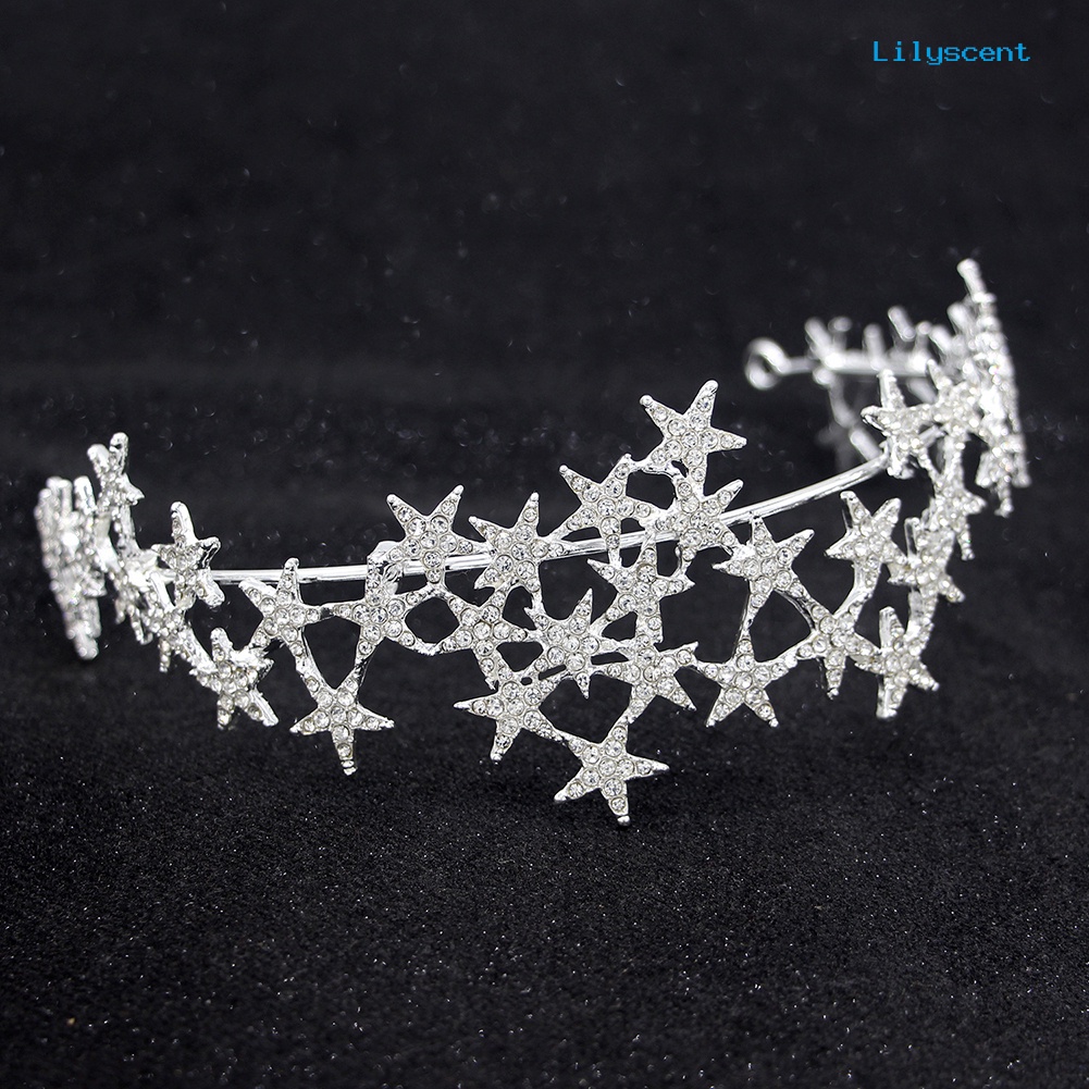 [LS]Rhinestone Star Headdress Ikat Rambut Tiara Mahkota Bridal Wedding Aksesoris Rambut