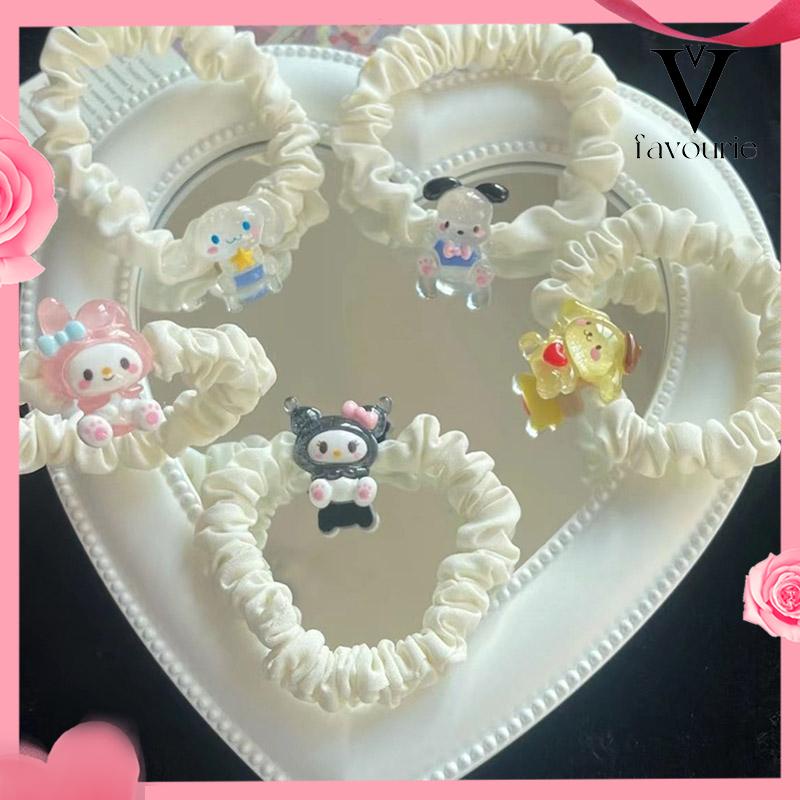 CODKartun Cinnamoroll Dog Lipit Cincin Rambut Gadis Manis Lucu Tali Rambut Karet Gelang Karet-FA