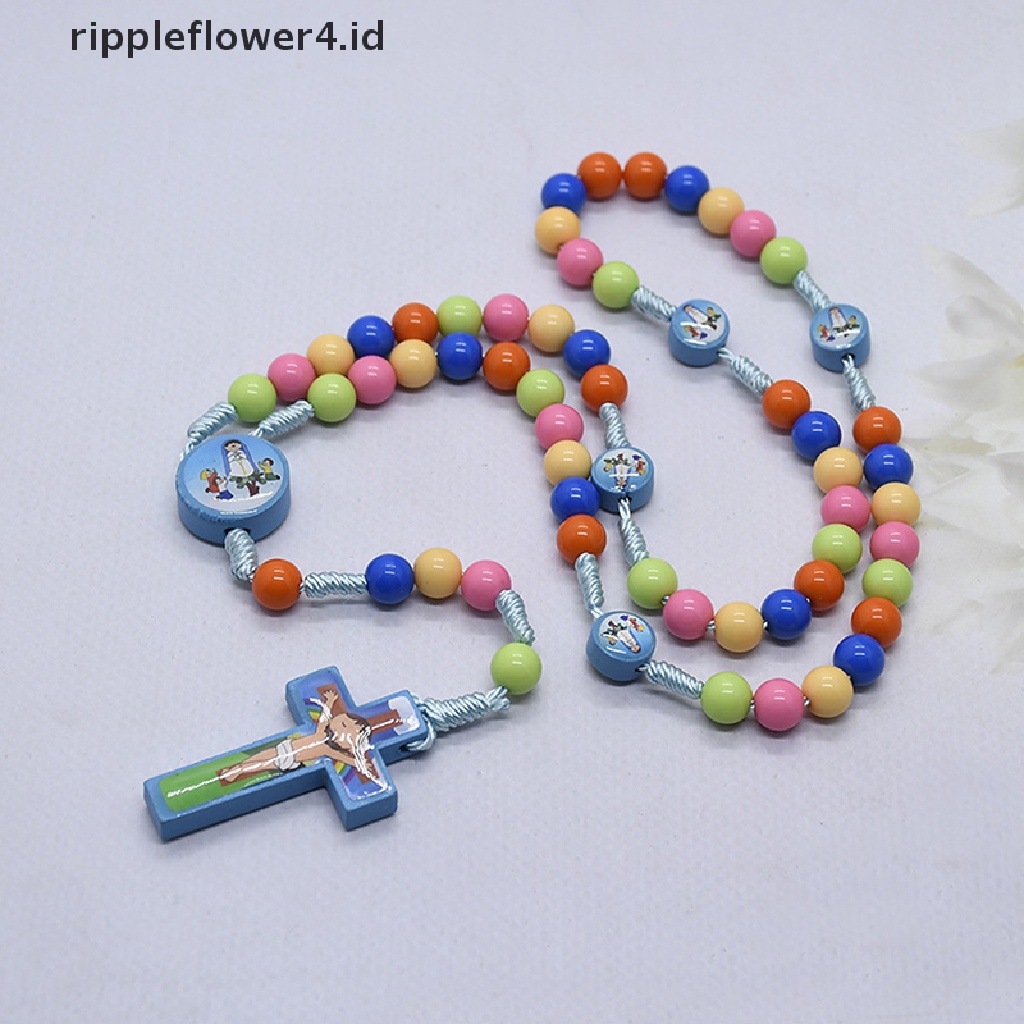 {rippleflower4.id} Kalung Liontin Salib Kartun Anak Rosario Manik Perhiasan Katolik~