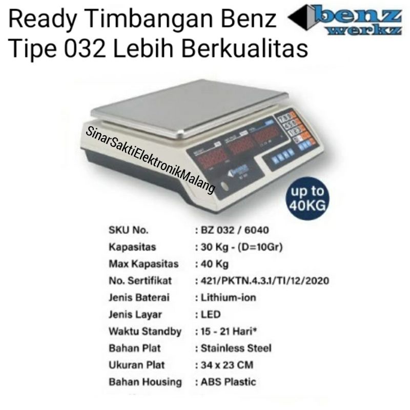 Timbangan Digital Buah / Laundry / Sayur / Daging Benz 30 kg 40 kg / Timbangan Duduk