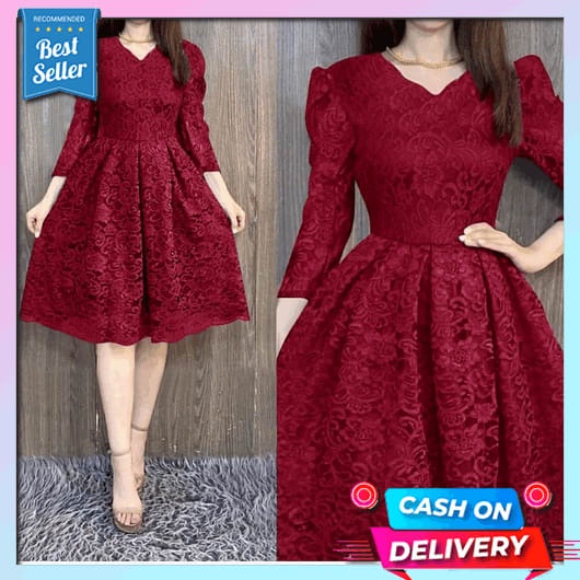 Dress Natal Wanita Gaun Party Pesta Kondangan Baju Dres Natalan Perempuan Baju Dress Dress Bju Natal
