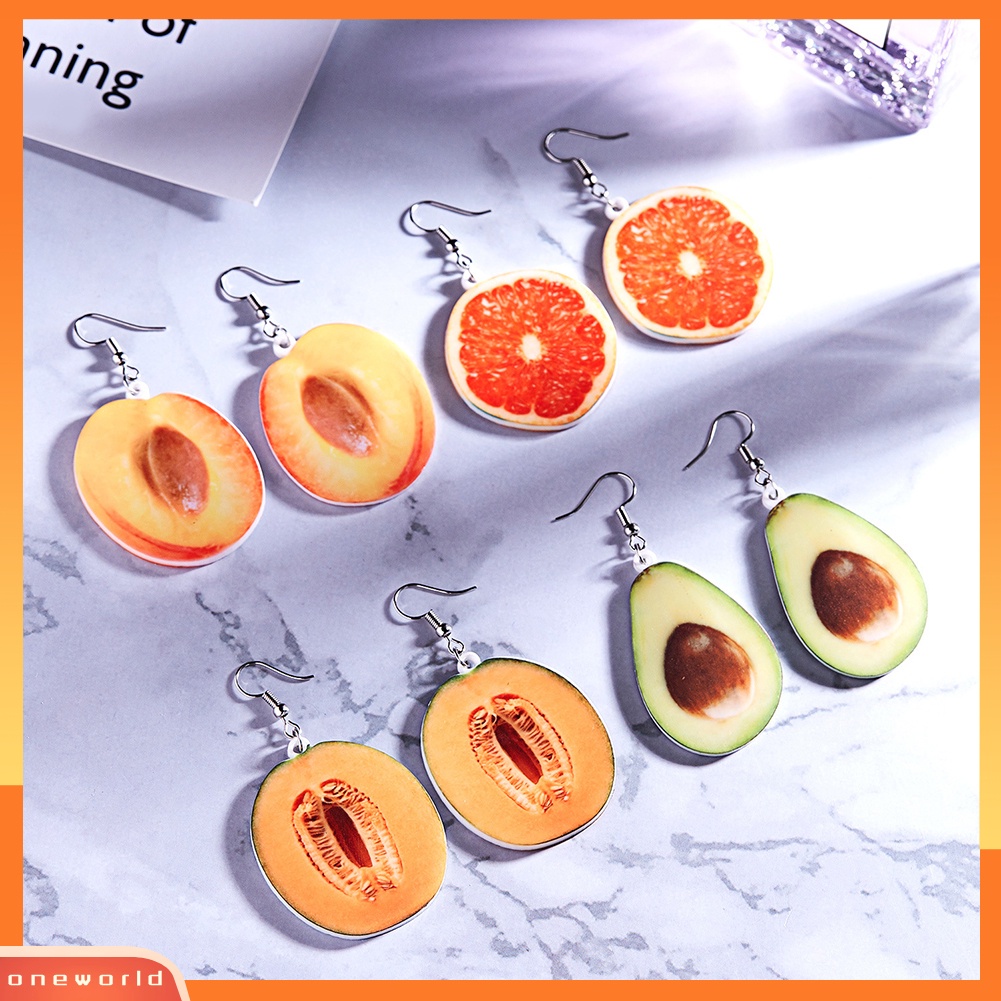 [WONE] Lucu Wanita Peach Anggur Pisang Buah Menjuntai Kait Anting Musim Panas Perhiasan Hadiah