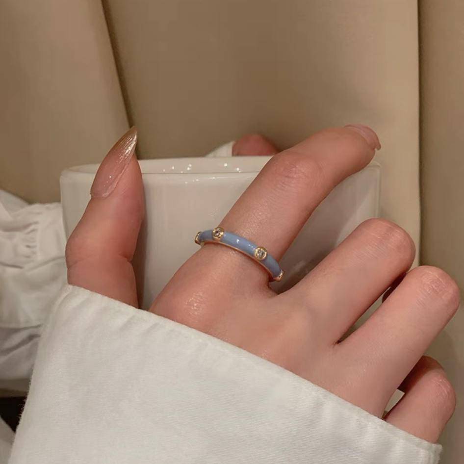 Biru Lapisan Ganda Terbuka Cincin Drip Glasir Cincin Polos Mode Cahaya Mewah Niche Unik ins Gaya Cincin Perhiasan