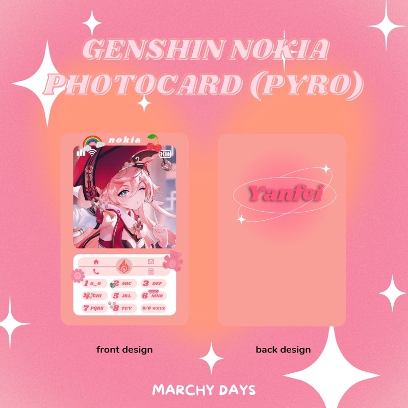 Genshin impact Nokia photocard pyro version(yanfei diluc yoimiya hutao xiangling xinyan thoma klee d