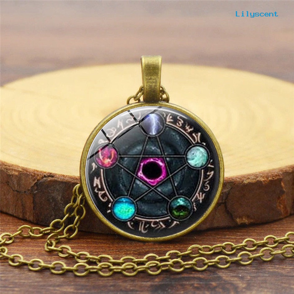 [LS] Unisex Pentacle Constellation Zodiac Glass Cabochon Charm Kalung Wicca Jewelry