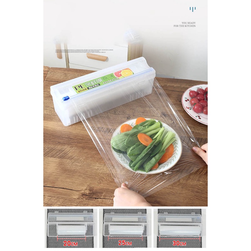 ღ Plastik Cling Film Pemotong Makanan Bungkus Dispenser dengan Adjustable Slide Cling Film Cutter Pelestarian Foil Kotak Penyimpanan