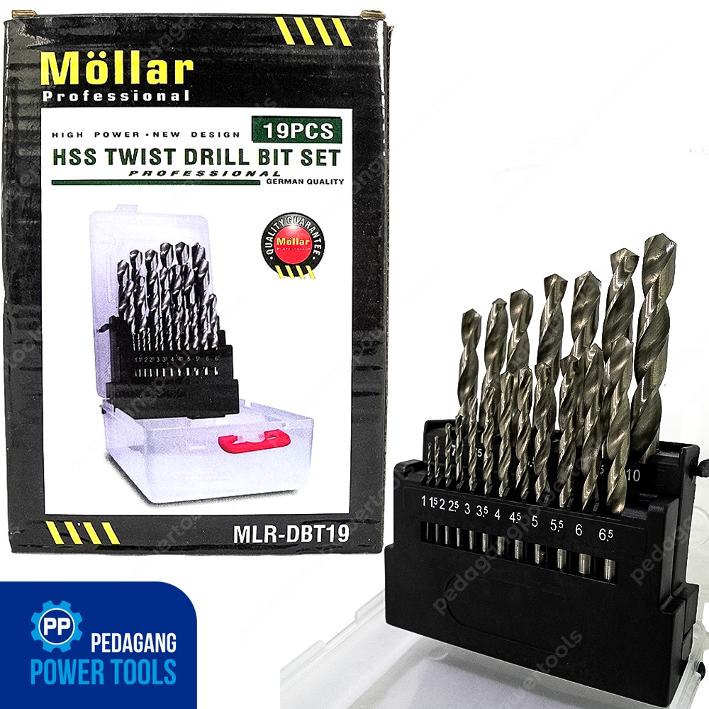 MOLLAR MATA BOR BESI SET 19 PCS HSS TWIST DRILL BIT SET