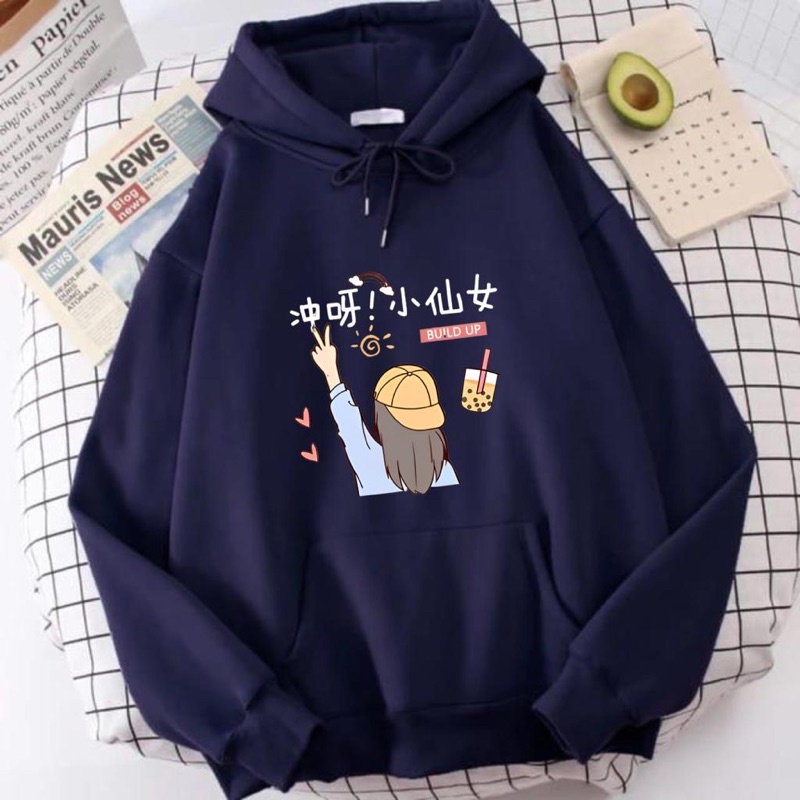 Sweater Hoodie Anak Perempuan BUILD UP BOBBA | Jaket Anak Cewek  Lucu (SABLON DTF)