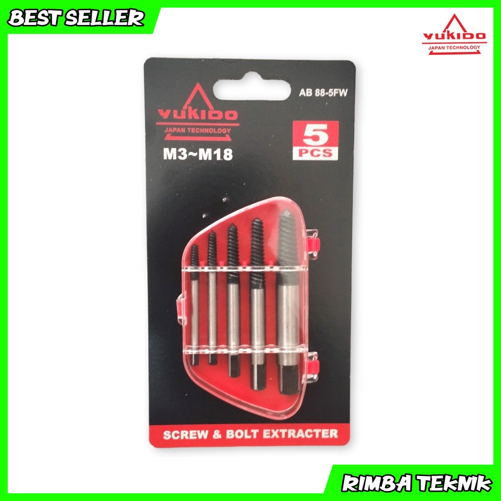 YUKIDO Tap Balik Set 5 pcs Screwdriver Exstractor Set Hand Tap Balik Alat Pembkua Baut Rusak / Patah Original Pelepas Baut Putus